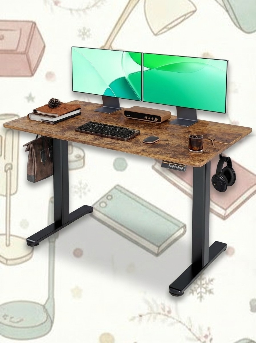 Claiks 24x48 Inch Electric Standing Desk, Black Frame Rustic Brown Top