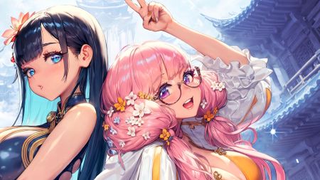 Project Spirits reveal art with blue and pink haired girls posing back to back