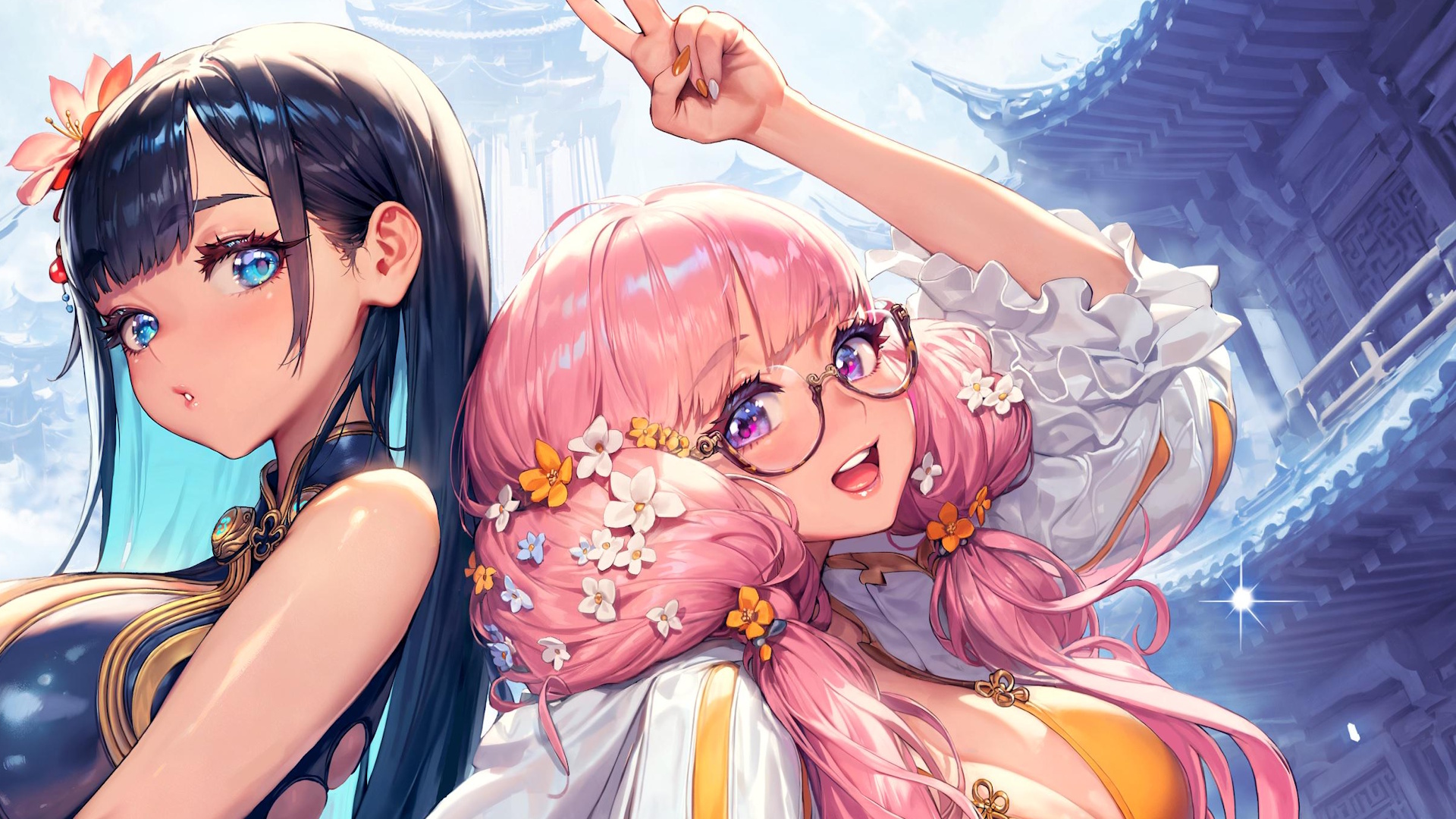 Project Spirits reveal art with blue and pink haired girls posing back to back