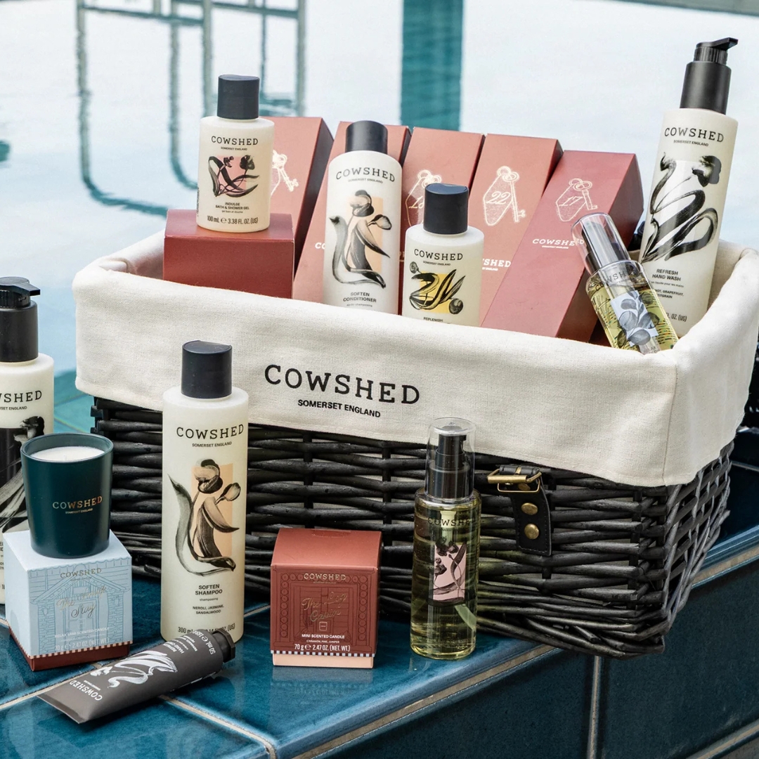 Cowshed Advent Calendar 2026 with its contents in front of it
