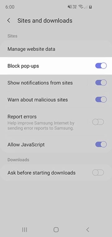 How to turn off ads on Samsung Internet
