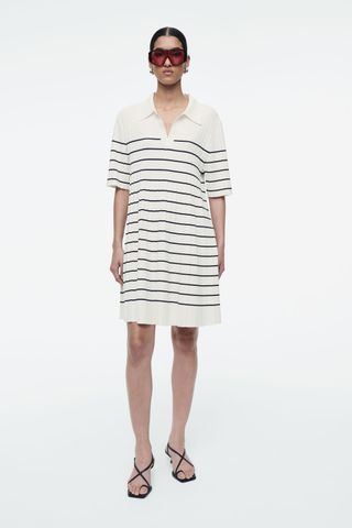 Striped Knitted Mini Polo Dress