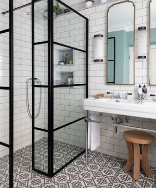 subway bathroom tile ideas with white metro tiles
