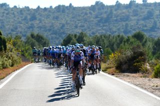 TORRALBA DEL PINAR SPAIN FEBRUARY 02 Michael Morkov of Denmark and Team QuickStep Alpha Vinyl leads the peloton during the 73rd Volta A La Comunitat Valenciana 2022 Stage 1 a 1667km stage from Les Alqueries to Torralba Del Pinar 735m VCV2022 on February 02 2022 in Torralba Del Pinar Spain Photo by Dario BelingheriGetty Images