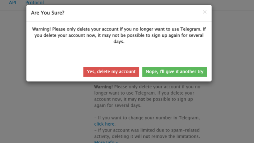 A final warning pop-up asking if the user is sure they want to delete their account