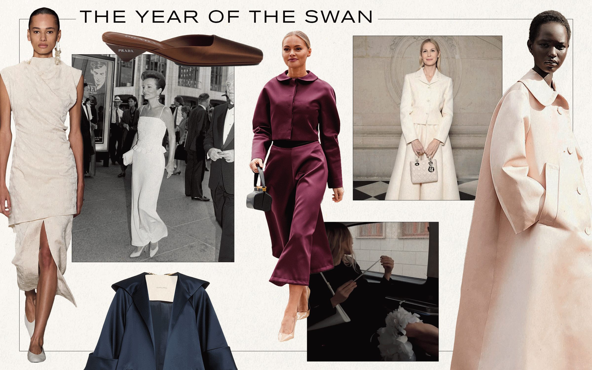 Spring Summer 2024 Shopping Trend Guide: A collage of images showcasing the spring trend "Year of the Swan"
