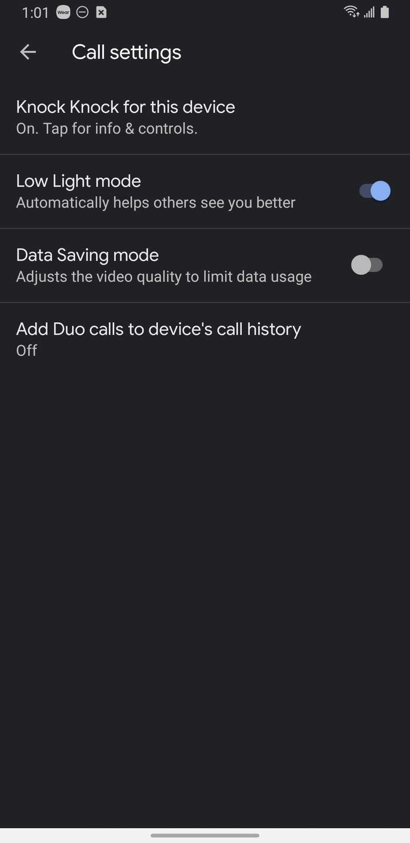 Google Duo Call Settings