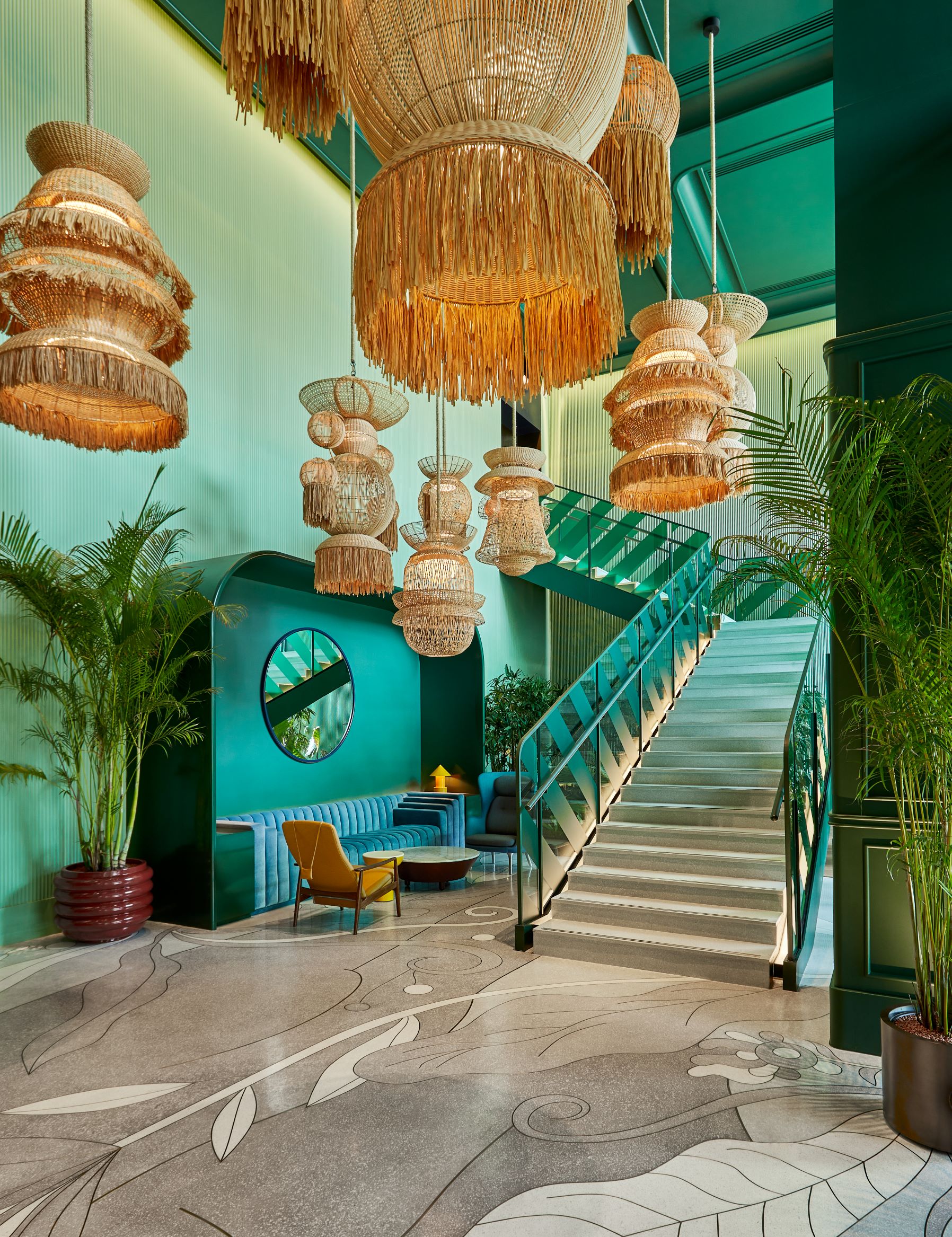 The Standard Bangkok hotel green lobby interiors by Jaime Hayon