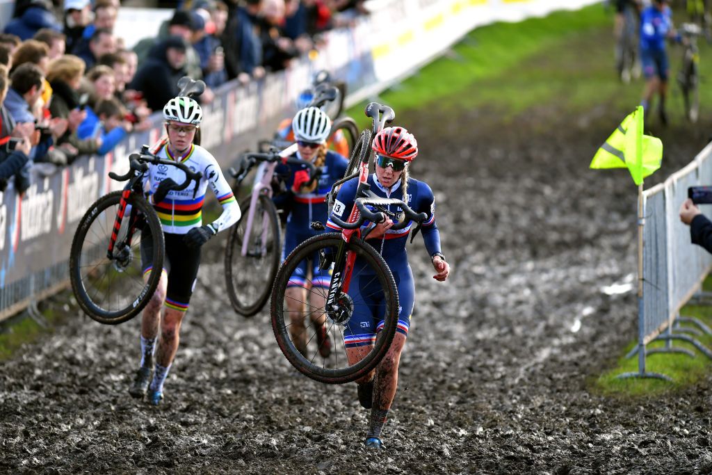 COL DU VAM DRENTHE NETHERLANDS NOVEMBER 07 Amandine Fouquenet of France competes fduring the 19th UEC European Cyclocross Championships 2021 Womens U23 EuroCross21 UECcycling on November 07 2021 in Col du Vam Drenthe Netherlands Photo by Luc ClaessenGetty Images