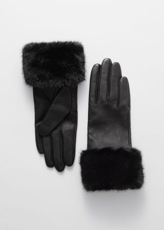 Faux-Fur Trimmed Leather Gloves