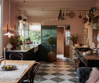 Open plan kitchen in vintage style
