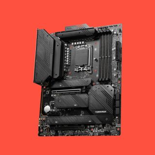 MSI MAG Z790 Tomahawk WiFi motherboard against a red background