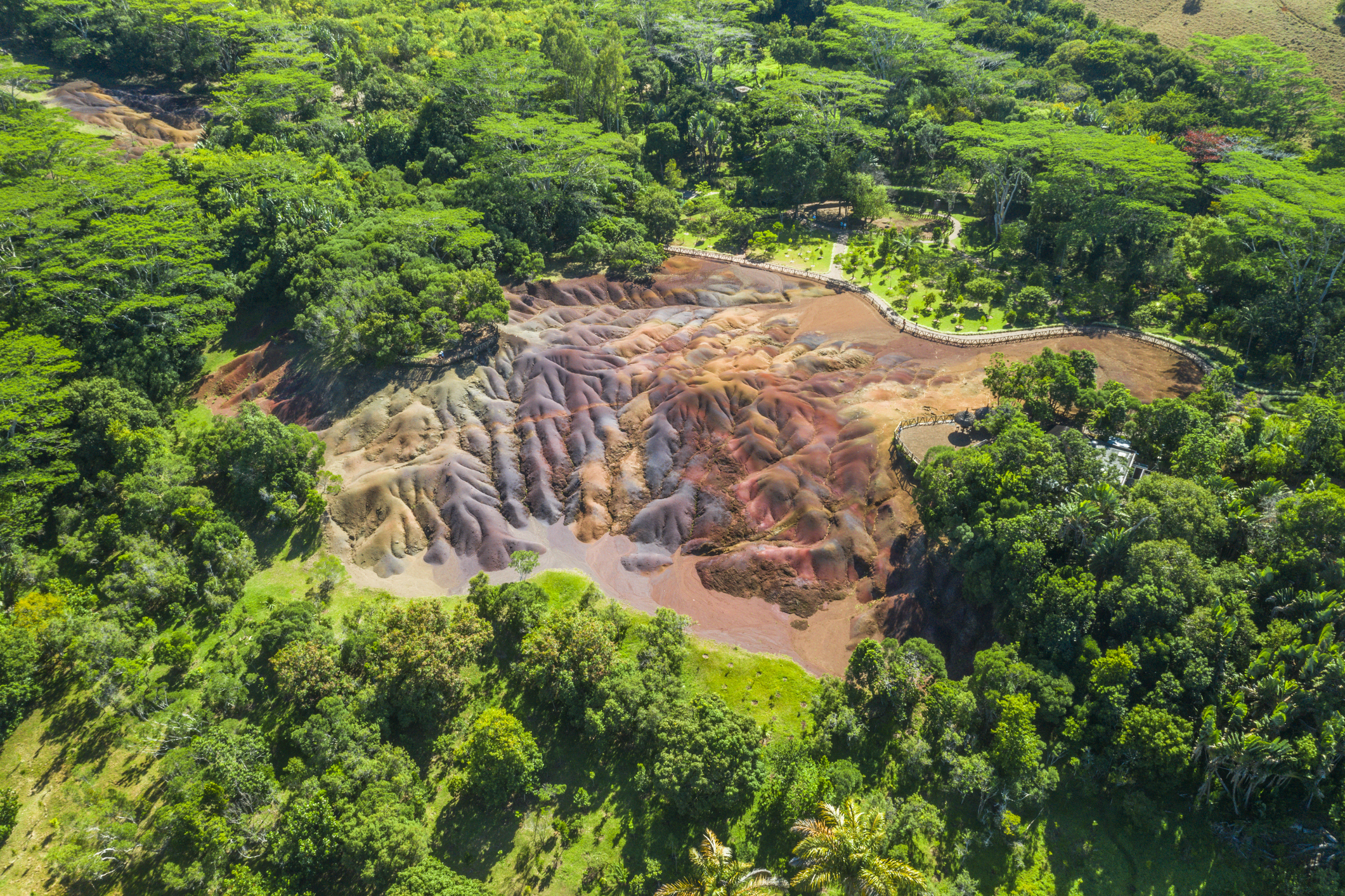 Seven Colored Earth Geopark, aerial view, Chamarel, Mauritius