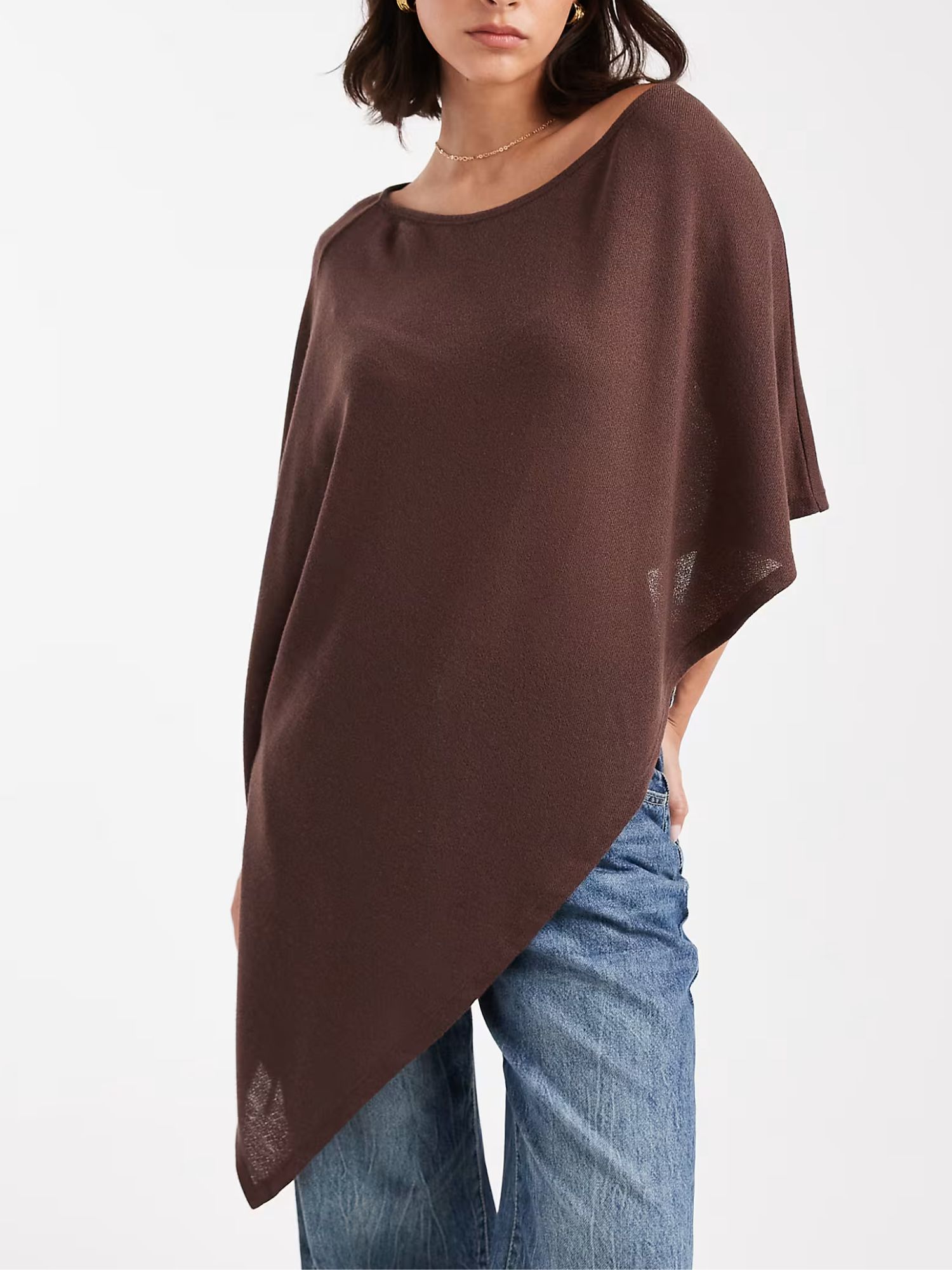 ASOS semi sheer knit-look asymmetric one shoulder cape