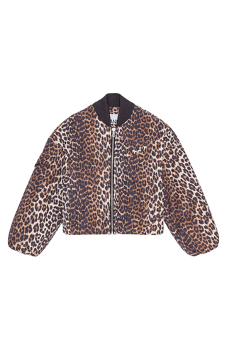 Ganni Leopard-Print Canvas Bomber Jacket