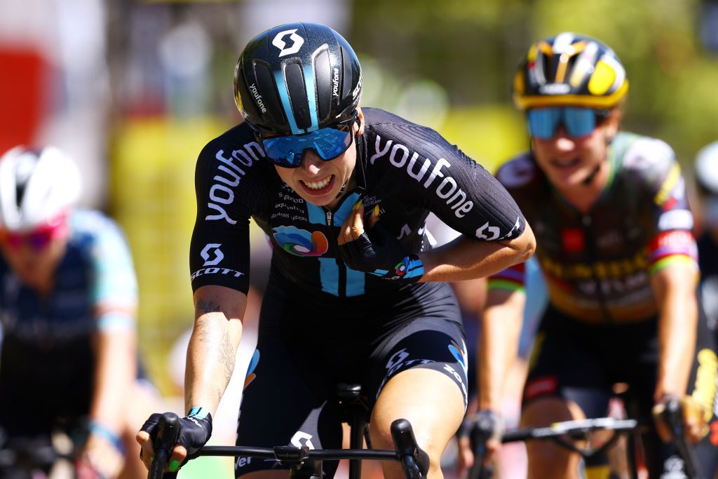 PARIS FRANCE JULY 24 Lorena Wiebes of Netherlands and Team DSM Women celebrates at finish line as stage winner during the 1st Tour de France Femmes 2022 Stage 1 a 817km stage from Paris Tour Eiffel to Paris Champslyses TDFF UCIWWT on July 24 2022 in Paris France Photo by Michael SteeleGetty Images