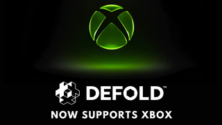 Glowing green Xbox logo above the Defold game engine logo, with white text reading "NOW SUPPORTS XBOX" on a black background.