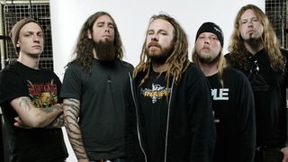 In Flames in a photo studio (Anders in the centre)