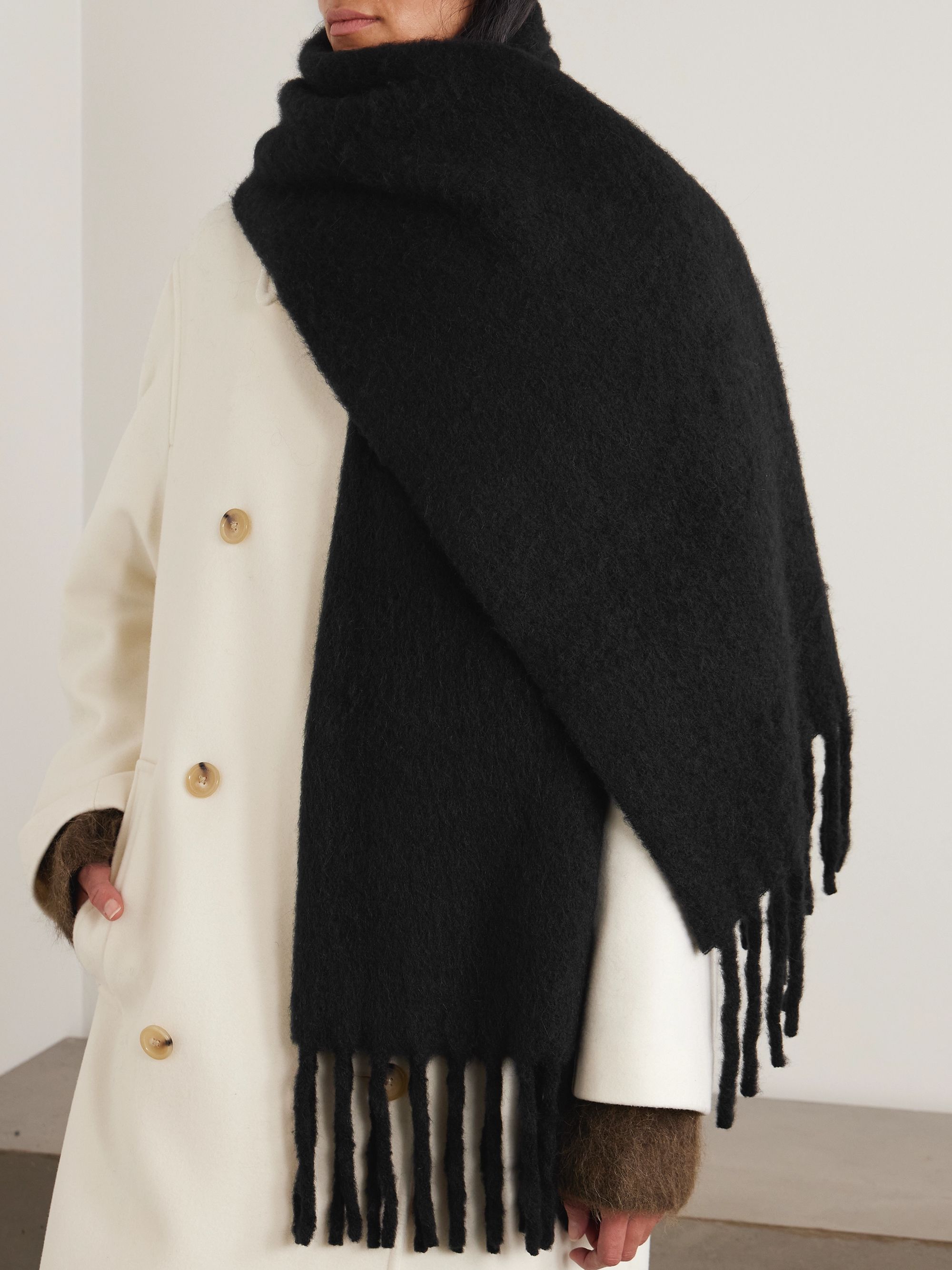 TOTEME, Fringed appliqu&amp;eacute;d brushed alpaca-blend scarf