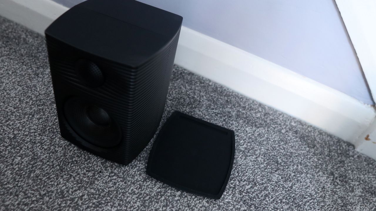 FiiO SP3 BT computer speakers set up on the floor.