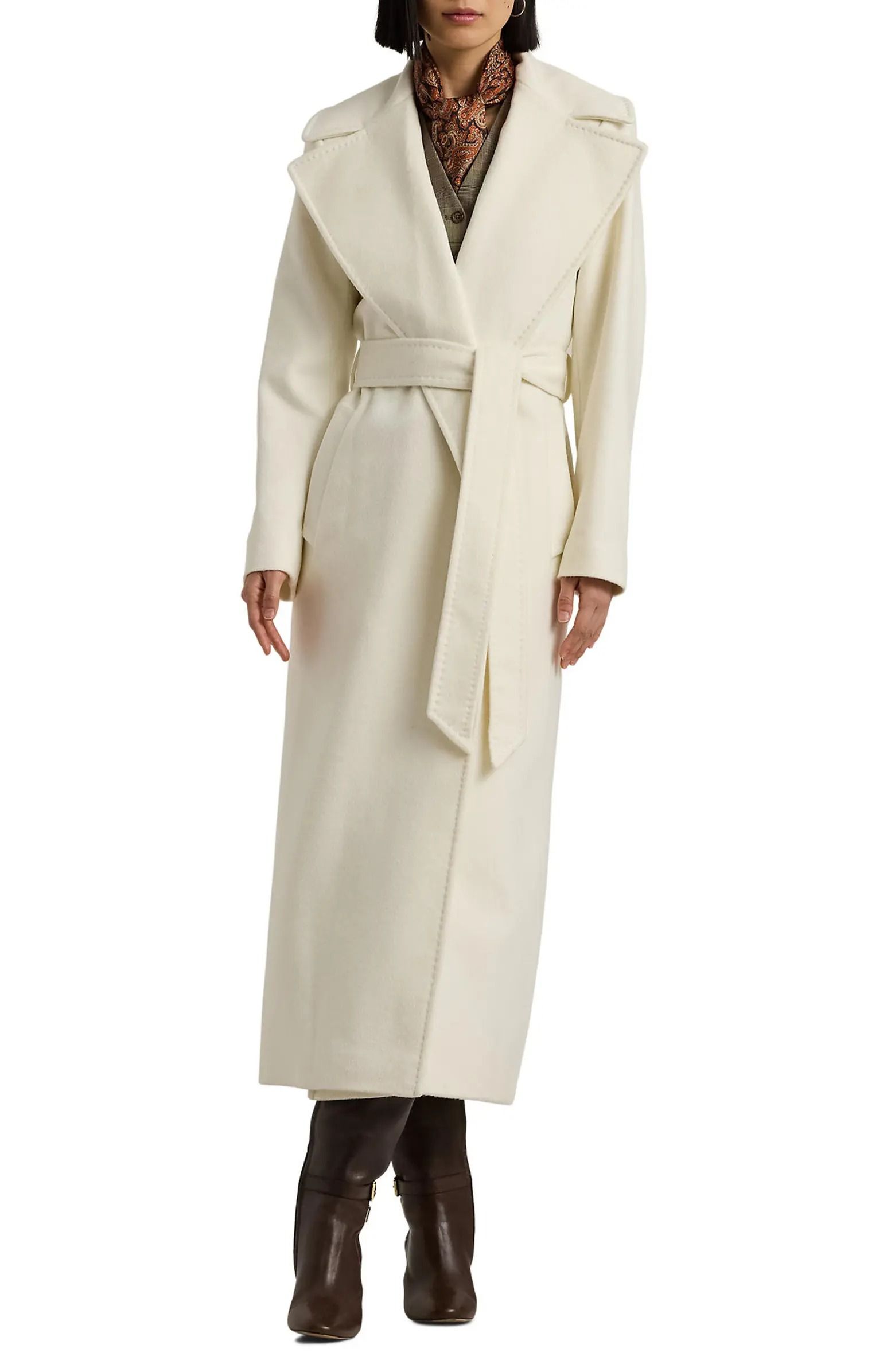 Lauren Ralph Lauren, Belted Wool Blend Wrap Coat