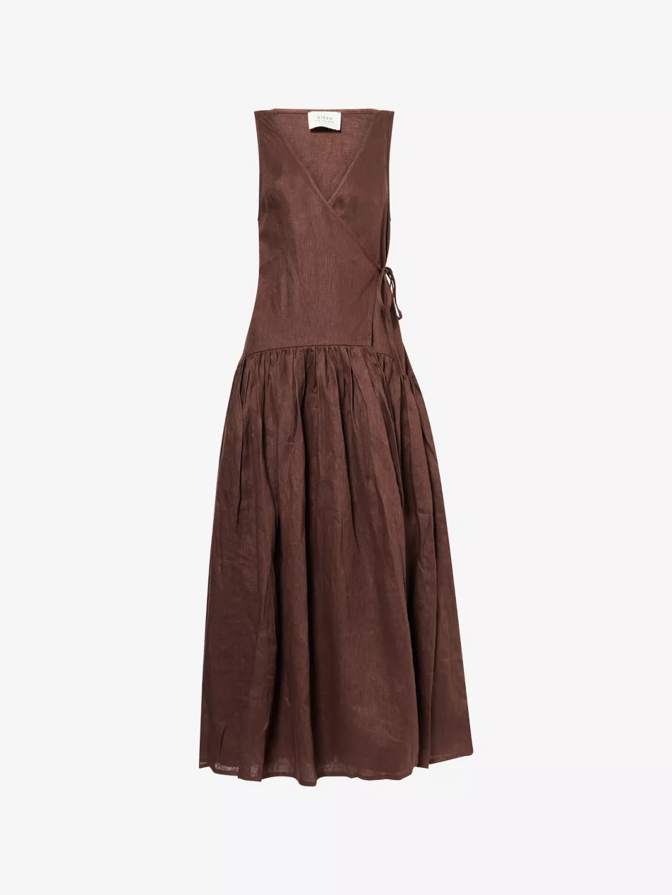 Ilio Wrap-Over Linen Midi Dress - 6