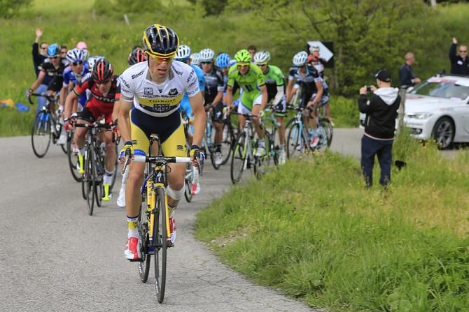 Rafal Majka (Tinkoff-Saxo) pushes the pace on the climb