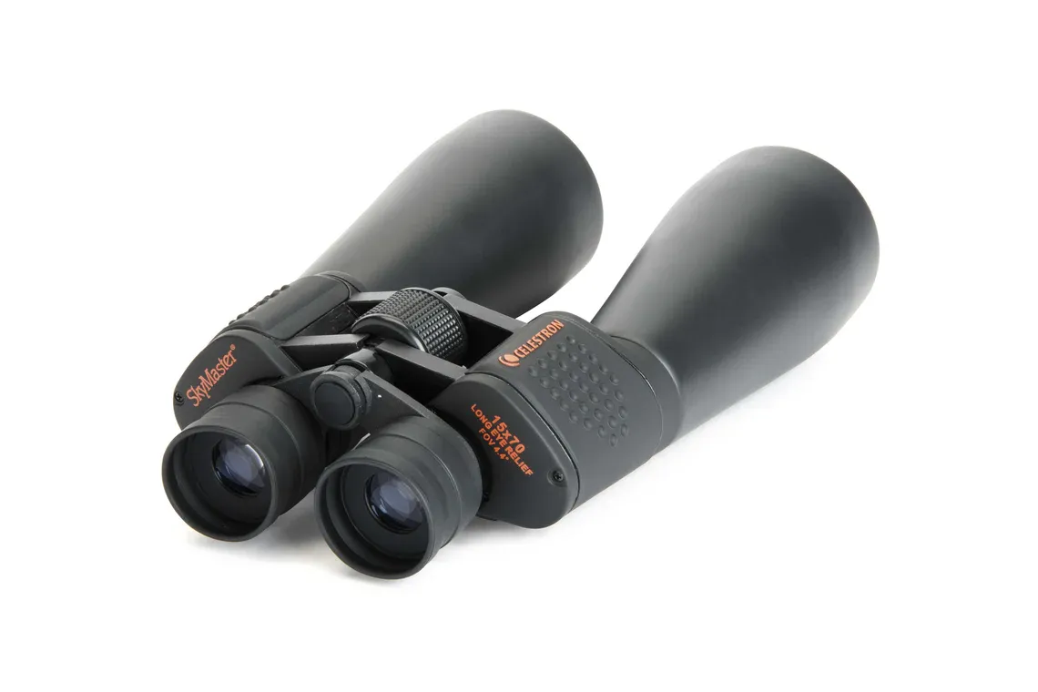 Rear view of Celestron SkyMaster 15x70 binoculars.