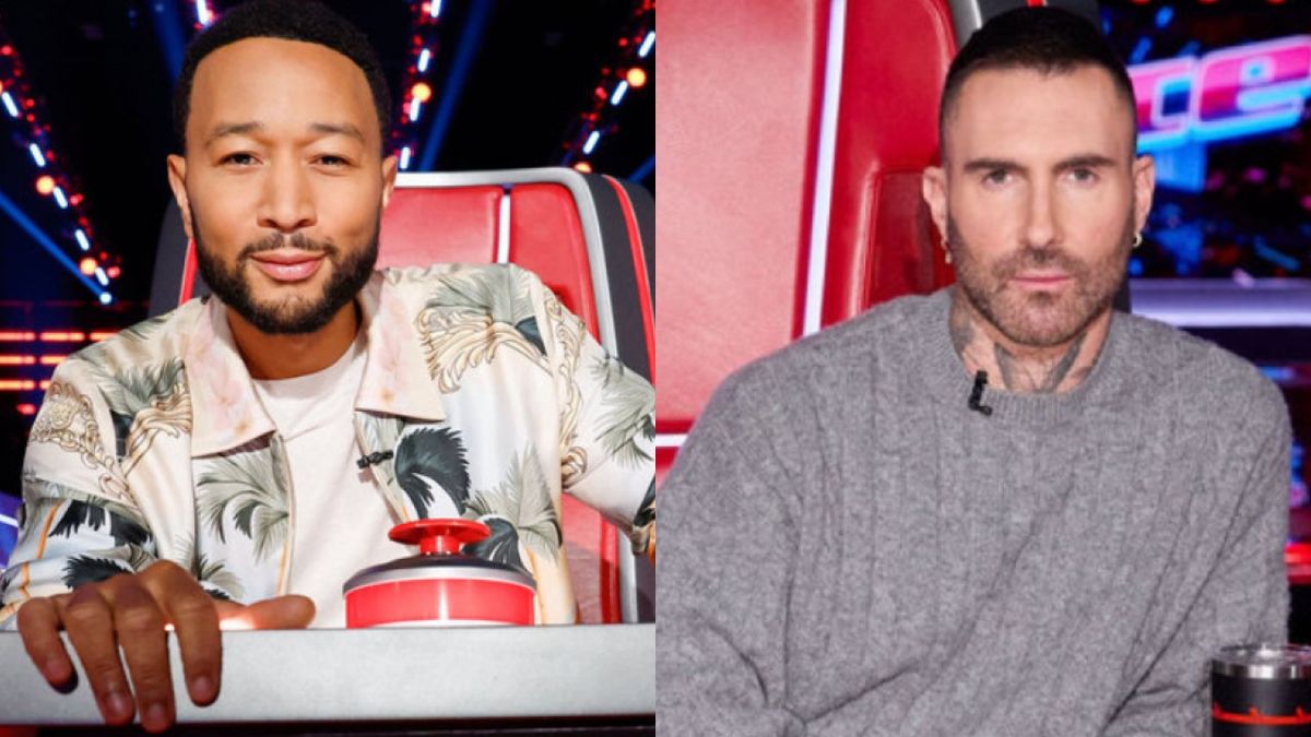 John Legend and Adam Levine on The Voice.