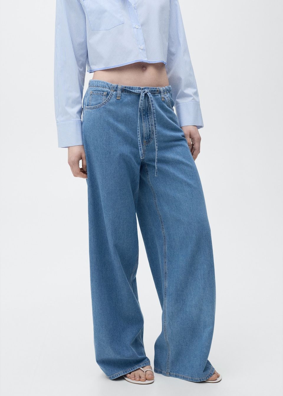 MANGO, Wideleg Denim Pants With Belt - Women | Mango Usa