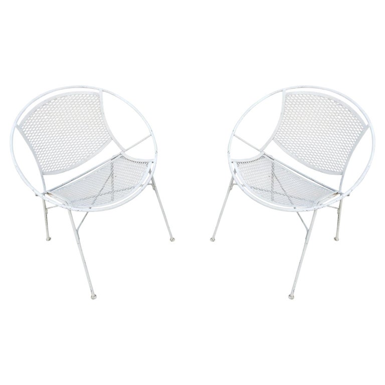 Pair Tempestini - Salterini "radar" White Enamel Iron Chairs 1950s Mid-Century
