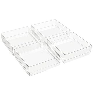 Gatton Design Desk Drawer Organiser Clear Plastic Trays | Set of 4 | Storage Organizer & Dividers | Organise Makeup, Toiletries & Stationary | Anti-Slip Feet & Stackable | (6x6x2in/15.2x15.2x5.1cm)