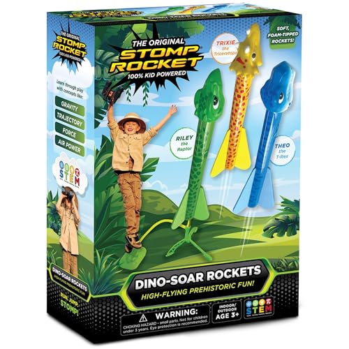 Stomp Rocket Dino-Soar Rocket Launcher for Kids, 3 Dinosaur-Themed Blasters