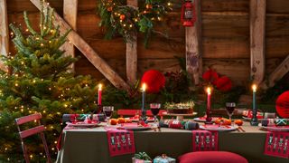 Eco-Christmas themed Red table display with large tree