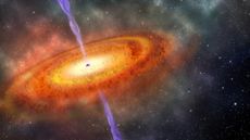 An illustration of a black hole surrounded by churning matter. New research suggests information about the black hole&rsquo;s creation could be found as radiation in this region.