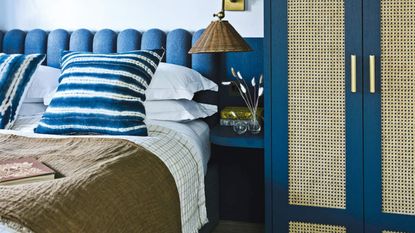 Amazon Prime Day home essentials: Blue bedroom with stylish accents and accessories 