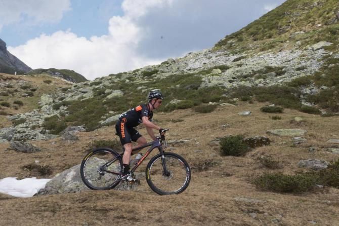 Corey Wallace in action on the Alpen Tour as part of his preparation for the UCI MTB Marathon World Championships