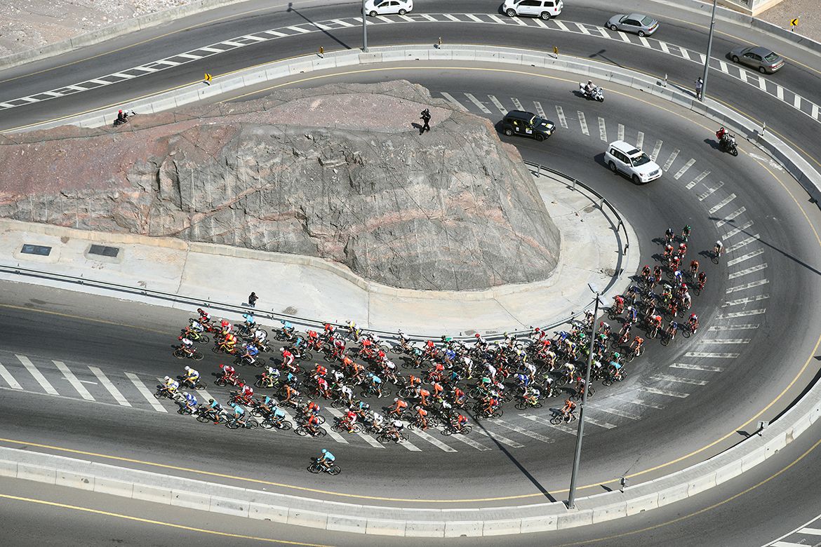 The peloton on stage 3 of the Tour of Oman.