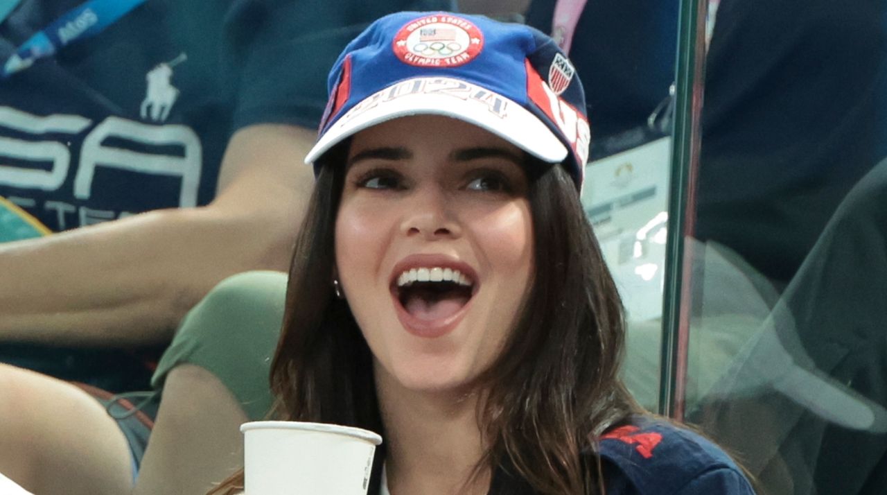 Kendall Jenner cheers for Simone Biles of USA during the Artistic Gymnastics Women&#039;s All-Around Final on day six of the Olympic Games Paris 2024 at Bercy Arena on August 1, 2024 in Paris, France. 