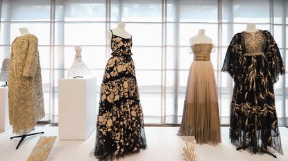A series of Dior dresses featuring work by the Chanakya atelier