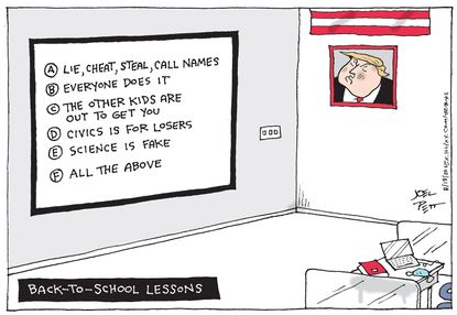 Political Cartoon U.S. Trump school lessons covid