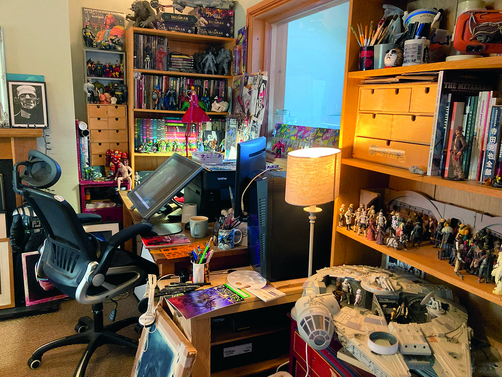 Artist in residence; an artist's desk with drawing tablet