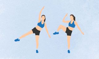 an illo of a woman doing a standing oblique crunch