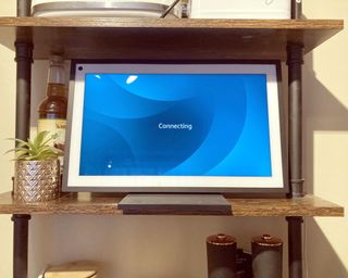 Echo Show 15 on stand being tested in writer's home