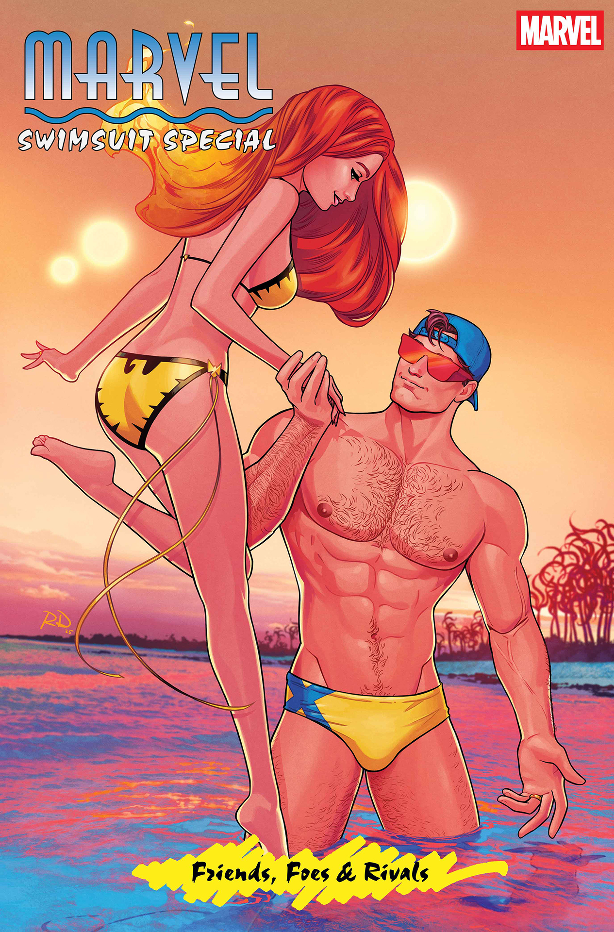 Jean Grey and Cyclops enjoying the beach in X-Men swimwear