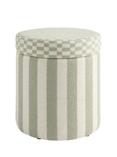 Stella Woven Stripe Sage Green Storage Round Stool