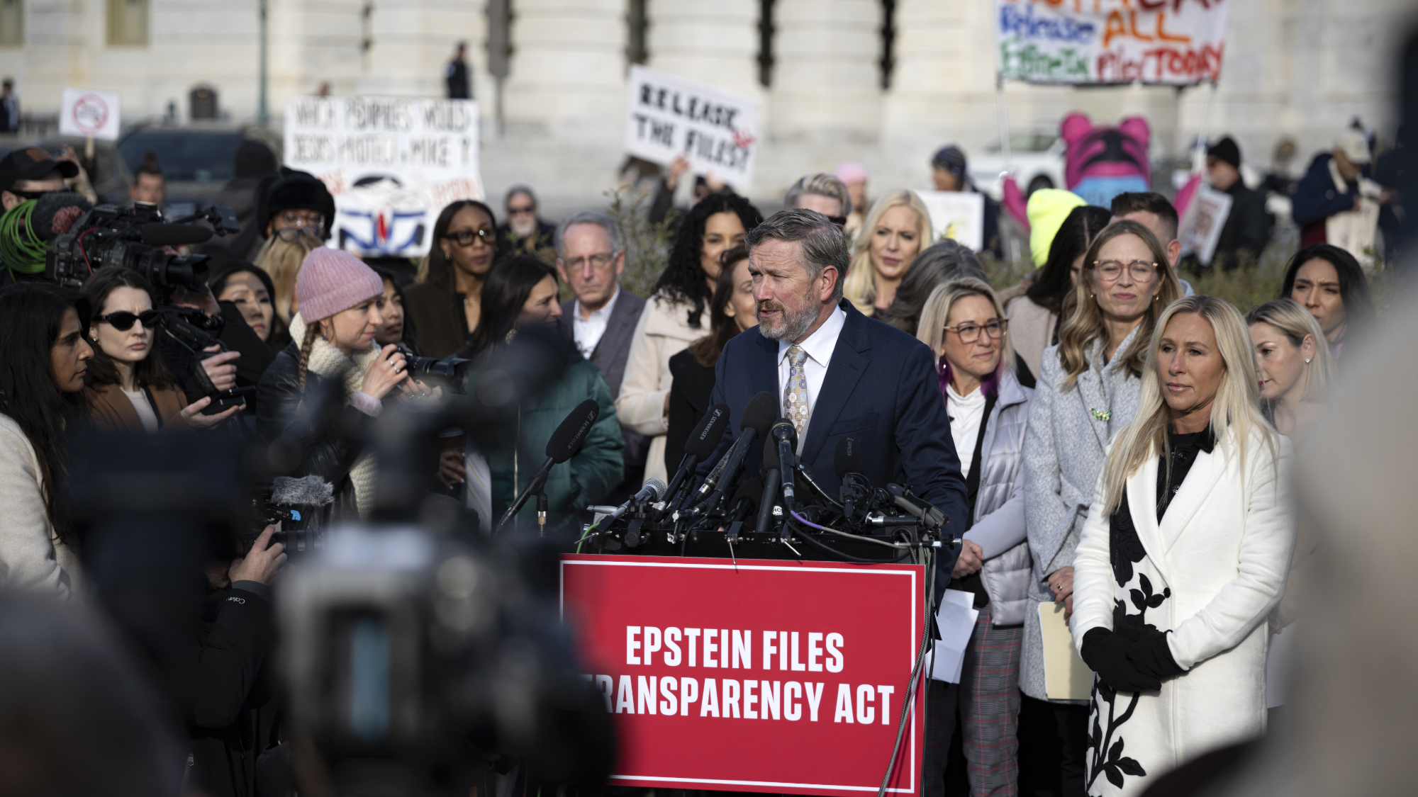 Rep. Thomas Massie (R-Ky.) talks before Epstein Files Transparency Act vote