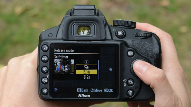 Setting self-timer on a Nikon camera