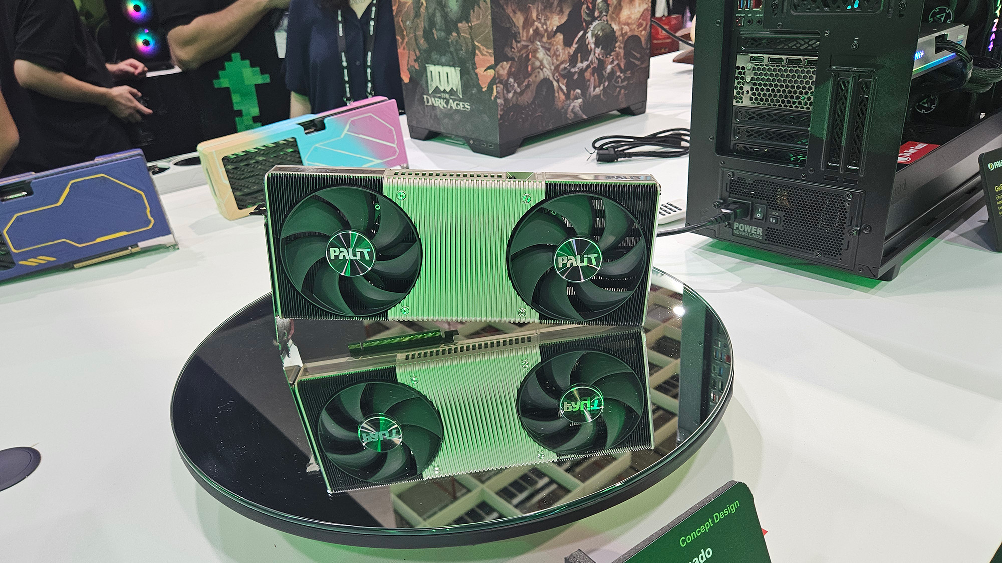 A graphics card on display at Computex 2025