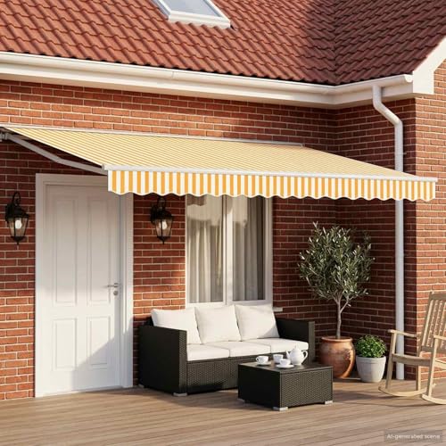 Vidaxl Manual Awning Frame With Leds Yellow and White 4 X 2 M Adjustable Awning Modern Garden Sun Shade Weatherproof for Outdoor Use